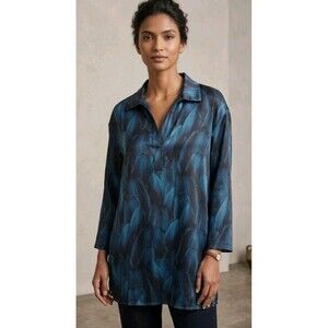 Miusey Blouse Size 2XL Green V Neck Sheer Sleeves Collar